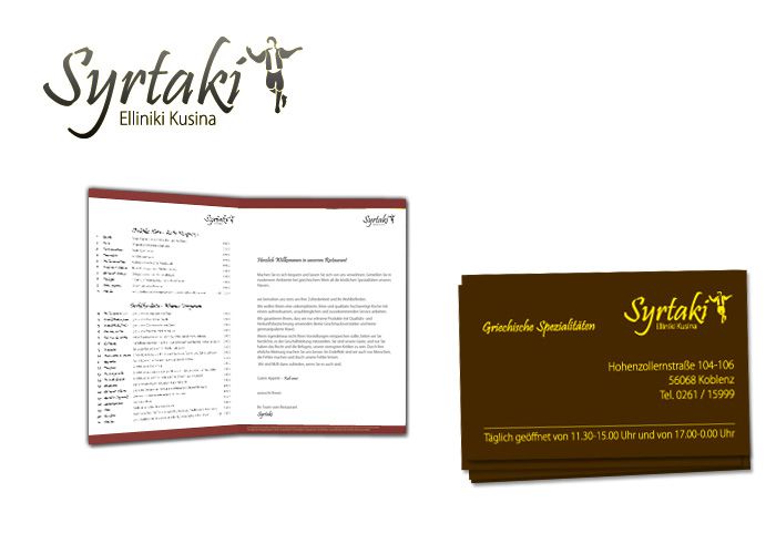 Logoentwicklung CI Restaurant Syrtaki Koblenz Speisekarten