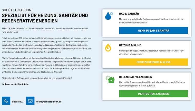 Webdesign Sanitär Auswahl
