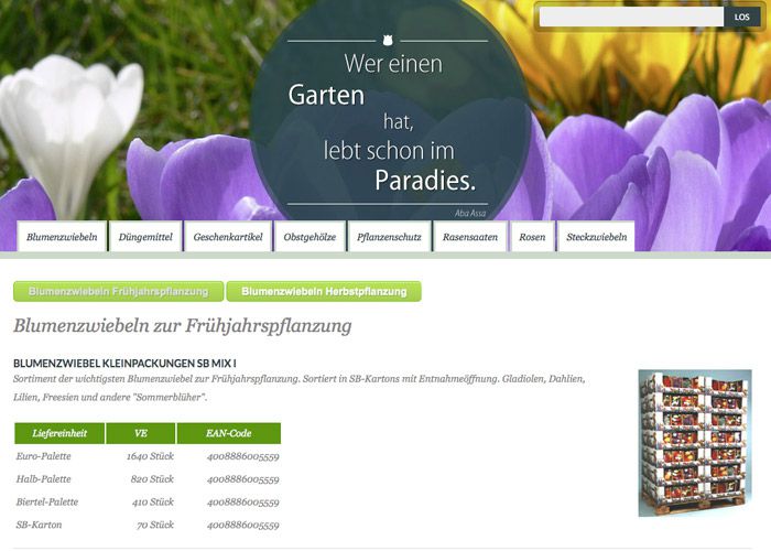 Webdesign Detailansicht Produktpalette Garten
