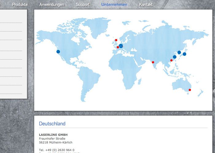 CMS für Unternehmen - Detailansicht Weltkarte